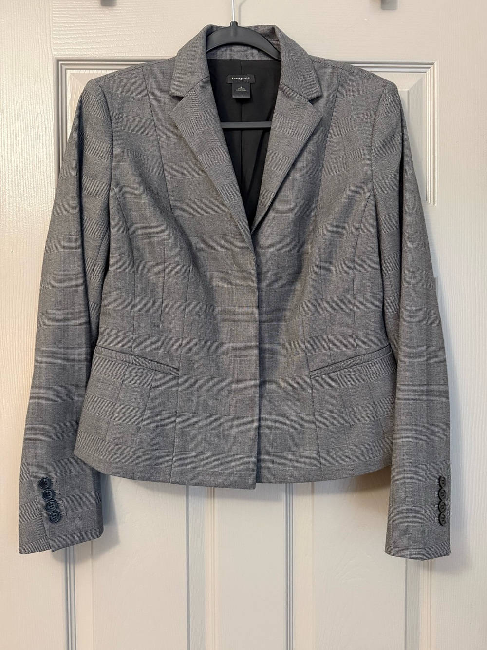 Ann Taylor Gray Plaid Tailored Blazer Jacket Size 8
